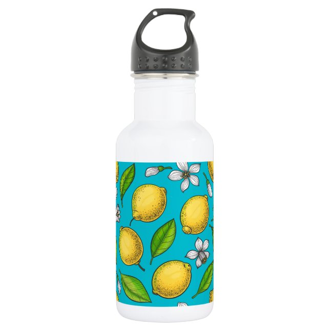 Lemons on blue stainless steel water bottle (Front)
