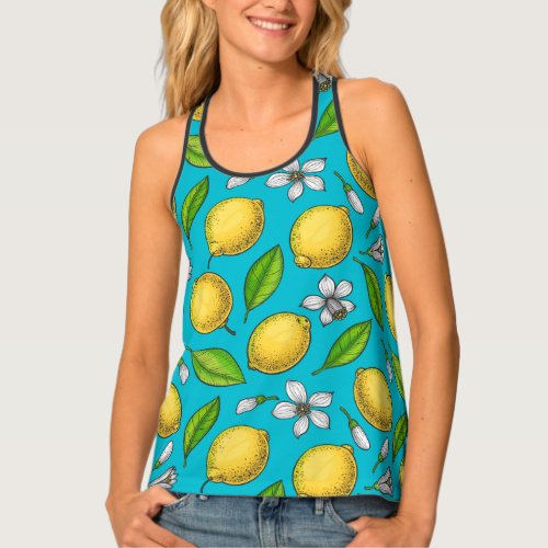 Lemons on blue tank top