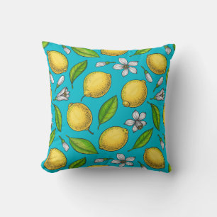 Lemons on blue throw pillow
