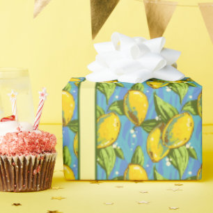 Lemons on Blue Wrapping Paper