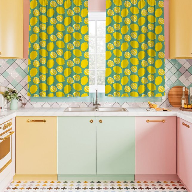 Lemons On Green Kitschy Kitchen Curtains (Creator Uploaded)