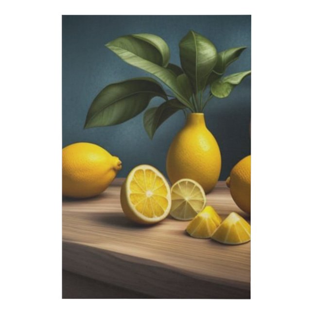 Lemons on kitchen table. Bright, citrus fruit Faux Canvas Print (Front)