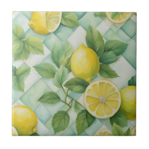 Lemons on Mint Ceramic Tile