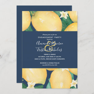 Lemons on Navy Blue Engagement Party Invitations