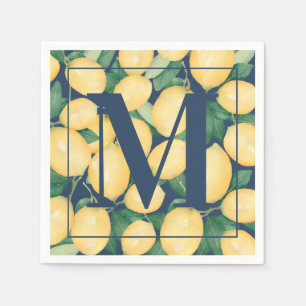 Lemons on Navy Blue Monogram Napkins