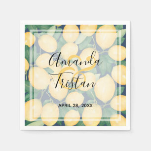 Lemons on Navy Blue Wedding Napkins