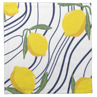 Lemons on navy curves, modern citrus Mediterranean