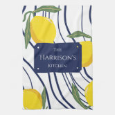 Lemon Pattern Navy Blue Kitchen Towel