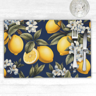 Lemons on Navy - Mediterranean Kitchen Placemat