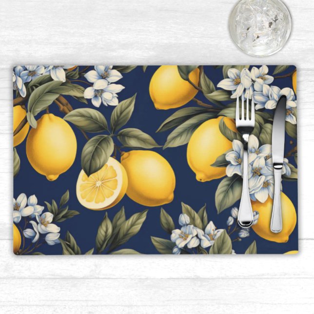 Lemons on Navy - Mediterranean Kitchen Placemat (European Lemons on Navy - Mediterranean Placemats)