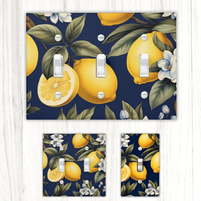 Lemons on Navy - Memory Holder Light Switch Cover (Light Switch Covers in Multiple Styles - Lemons on Navy - Italian Country Kitchen)