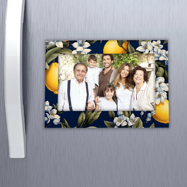 Lemons on Navy - Memory Holder Magnetic Frame (Lemons on Navy - Magnetic 5x7 Frame Memory Holder)