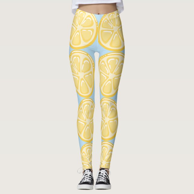 Lemons on Pale Blue background Leggings (Front)