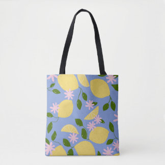 Lemons on Periwinkle Tote Bag
