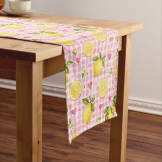 Lemons on Pink Gingham Medium Table Runner