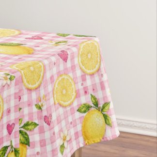 Lemons on Pink Gingham Tablecloth