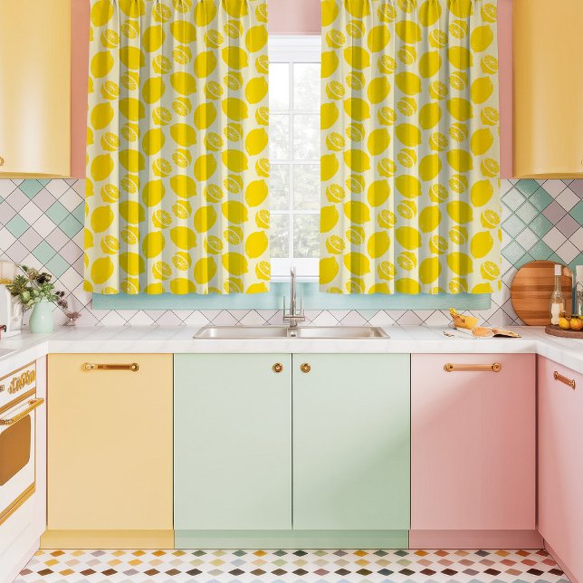Lemons On Yellow Kitschy Kitchen Curtains (Creator Uploaded)