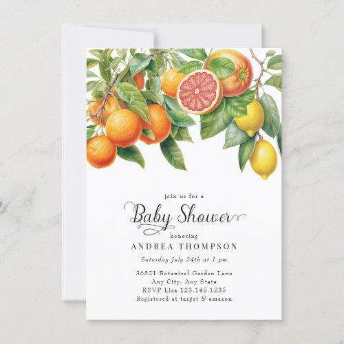 Lemons Orange  Citrus  Baby Shower  Invitation