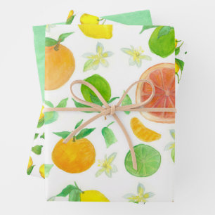 Lemons Orange Grapefruit Citrus Lime Green Wrapping Paper Sheets