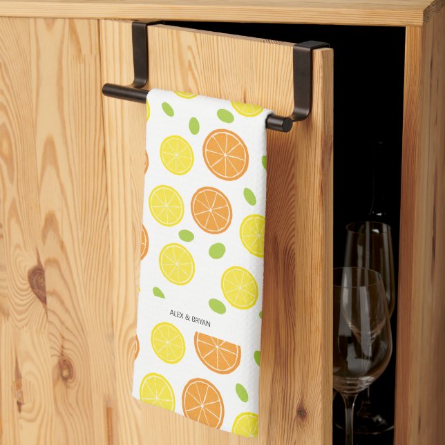 Lemons Oranges and Grapes Fruit Personalized Kitchen Towel (Thirds Fold)