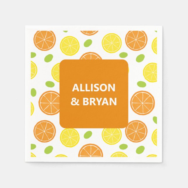 Lemons & Oranges Fruit Personalized Wedding Shower Napkins (Front)