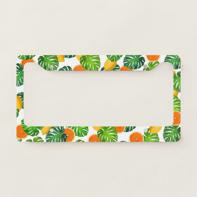 lemons oranges monstera white license plate frame (Front)