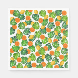 lemons oranges monstera white paper napkins