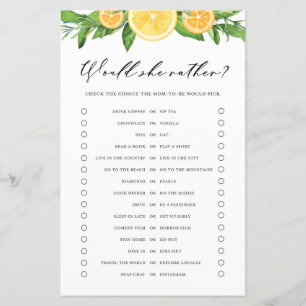 Lemons Oranges WOuld She Rather Baby Shower Game