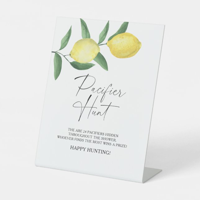 Lemons - pacifier hunt baby shower game pedestal sign (Front)