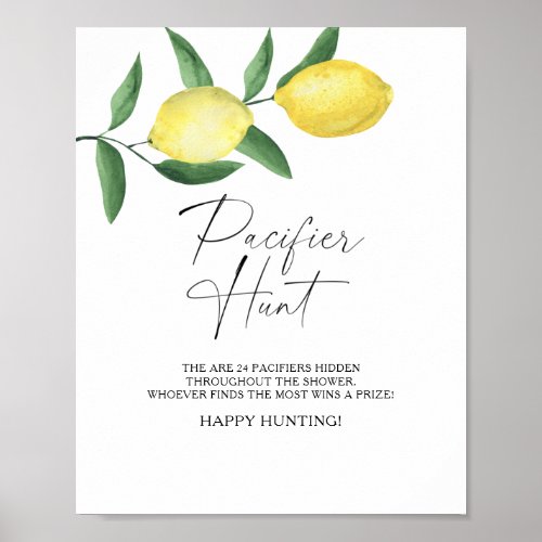 Lemons _ pacifier hunt baby shower game poster