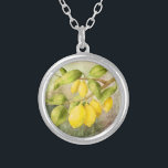 Lemons Painting  Silver Plated Necklace<br><div class="desc">Painted lemons on a branch.</div>