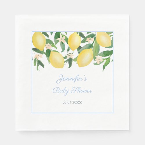 Lemons Pale Blue Boy Baby Shower Party Napkins