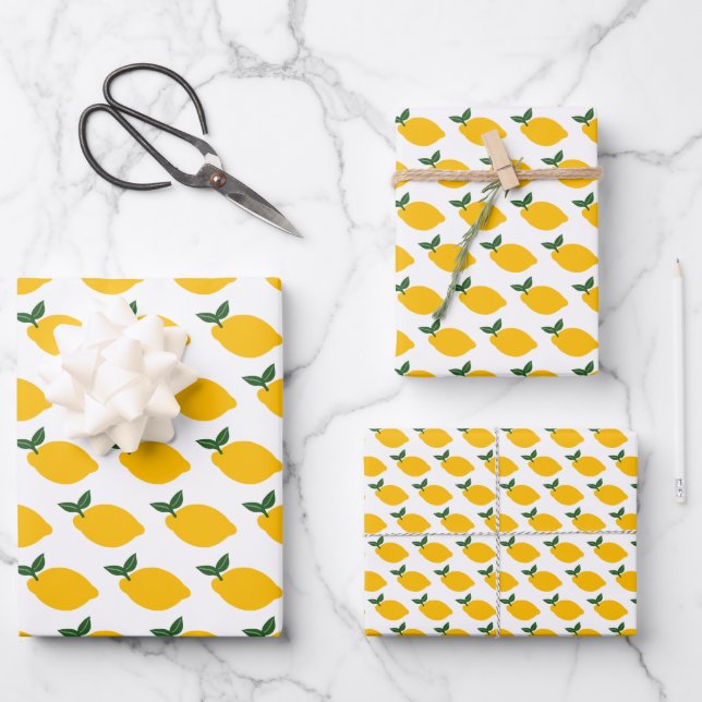 Lemons Pattern Cute CUSTOM Bridal Shower Birthday Wrapping Paper Sheets (Front)