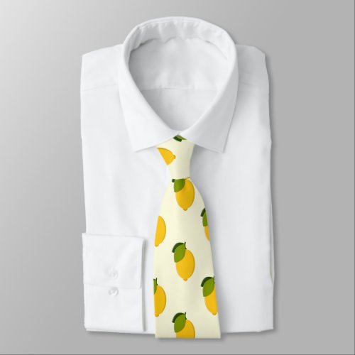 Lemons Pattern Cute Yellow and Green Citrus Fruits Neck Tie