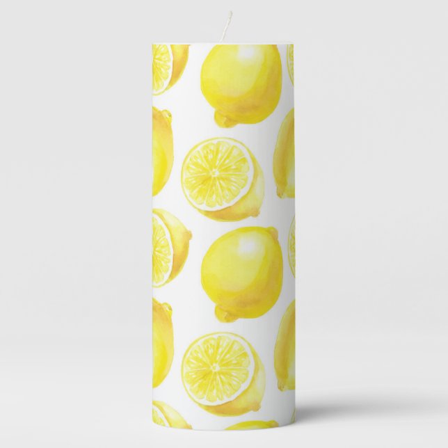 Lemons pattern design pillar candle (Front)