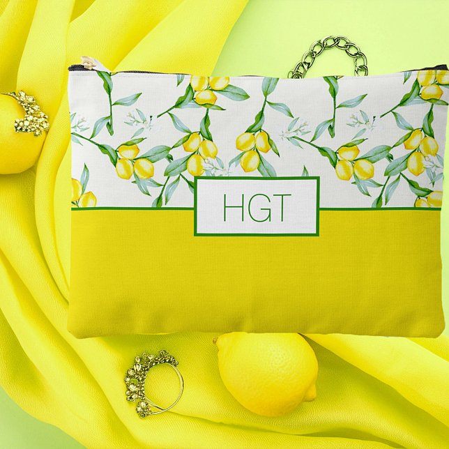 Lemons pattern monogram accessory pouch (Creator Uploaded)