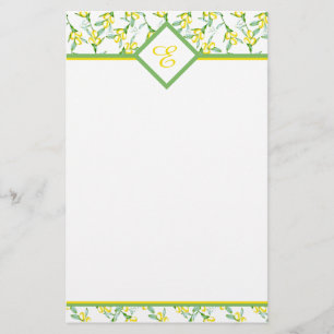Lemons pattern monogram  stationery