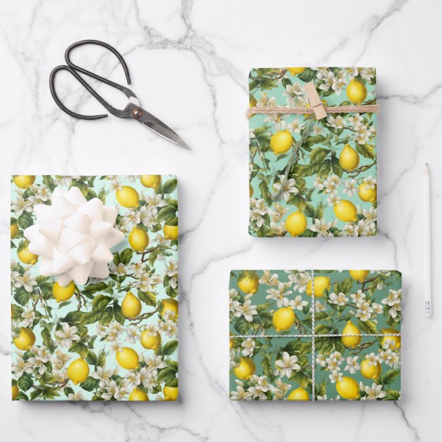 Lemons Pattern Wrapping Paper Sheets (Front)