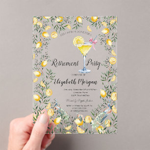 Lemons Peacock Cocktail Retirement Acrylic Invitations