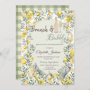Lemons Peacock Green Plaid Brunch & Bubbly Invitation