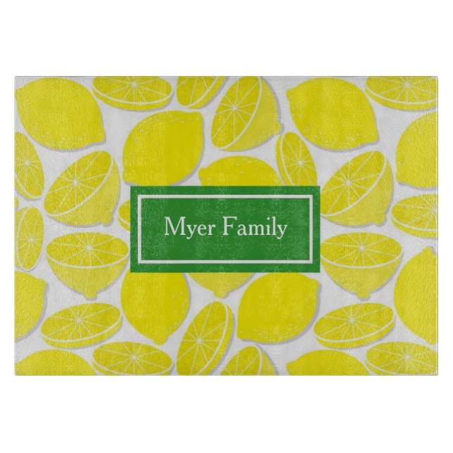 Lemons Personalized Glass Cutting Board (Front)