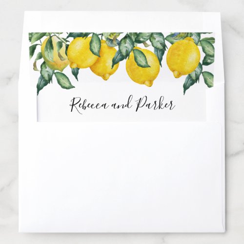 Lemons personalized names wedding envelope liner