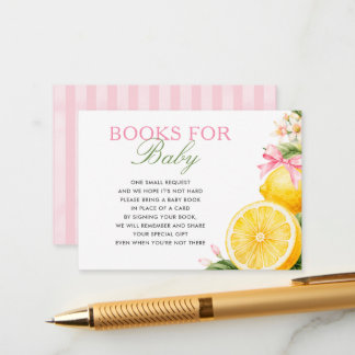 Lemons Pink Coquette Baby Shower Books for Baby Enclosure Card