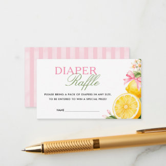 Lemons Pink Coquette Baby Shower Diaper Raffle Enclosure Card