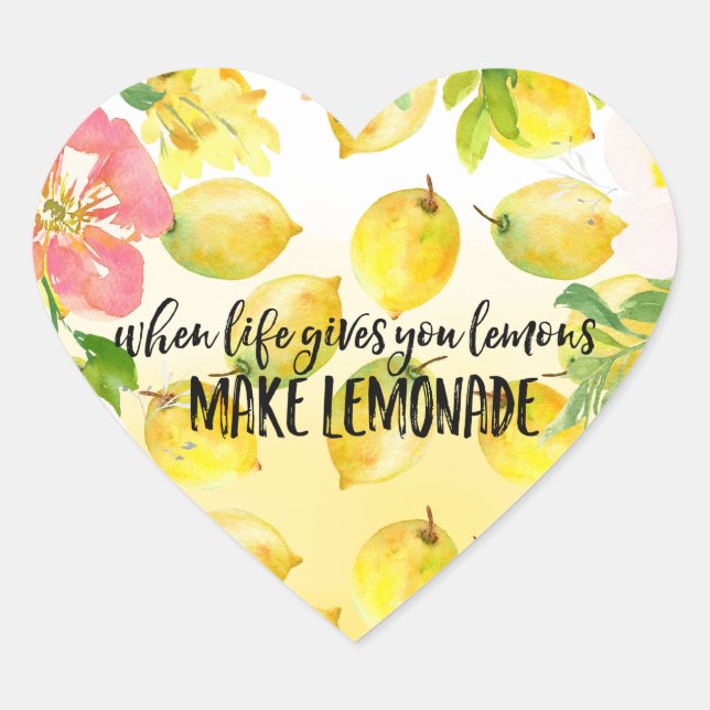 Lemons Pink floral ombre watercolor    Heart Sticker (Front)