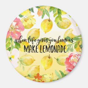 Lemons Pink floral ombre watercolor inspirational Magnet
