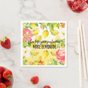 Lemons Pink floral ombre watercolor inspirational Napkins