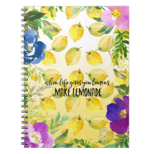 Lemons Pink floral ombre watercolor inspirational Notebook