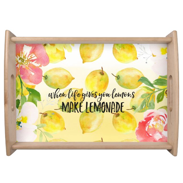 Lemons Pink floral ombre watercolor inspirational Serving Tray (Front)