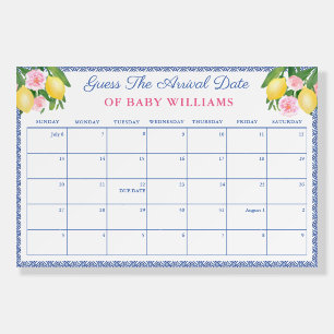 Lemons Pink Flowers Guess Baby's Arrival Date Game Foam Board